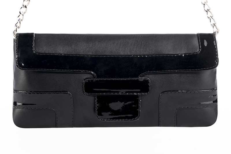 Women's black and jet black small baguette bag - Profile view